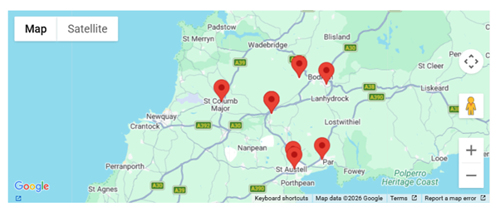 Location map showing filtered results
